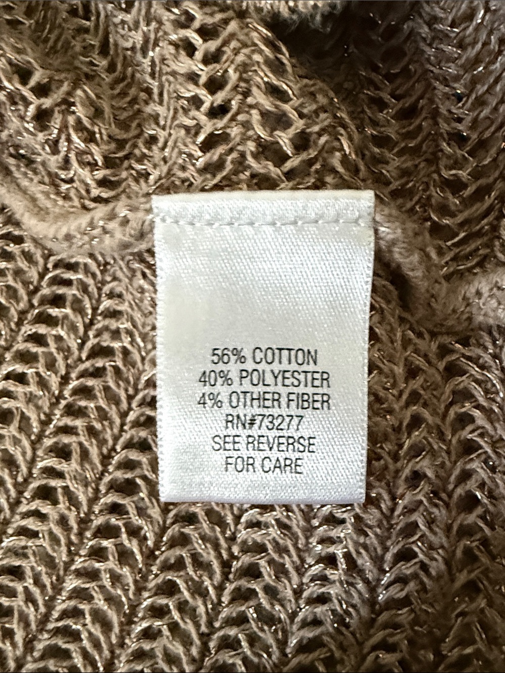 Open-Knit Asymmetric Scoop Neck Sweater in Taupe and gold - Picture 3 of 5